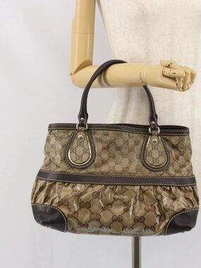 GUCCI GG Crystal Tote Bag Coated Canvas Gold Beige
